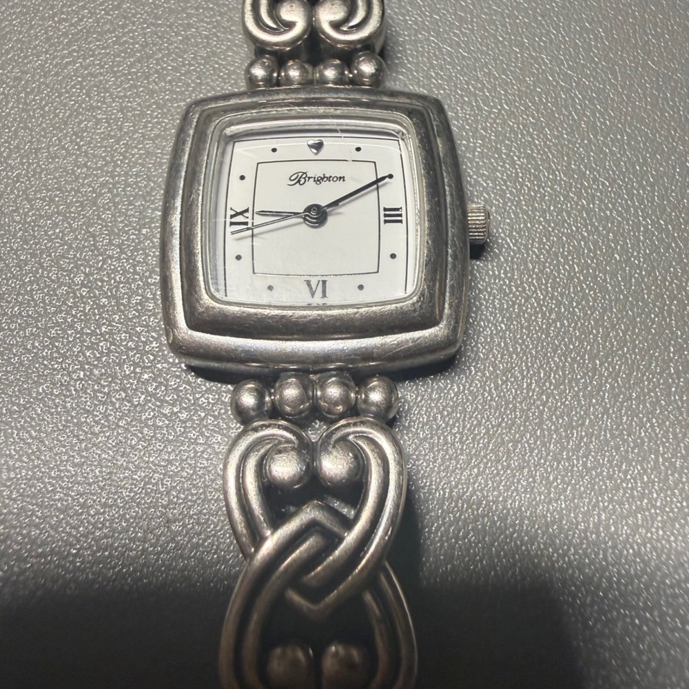 Brighton Santa Rosa Silver Tone Heart Scroll Toggle Link Bracelet Watch Analog